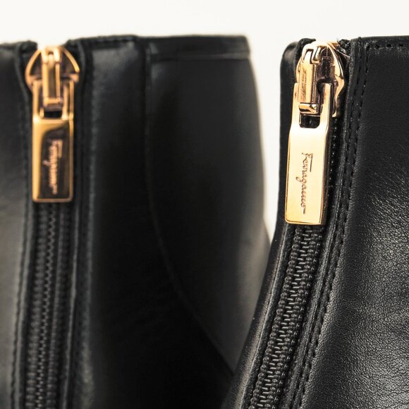 Salvatore Ferragamo Atri Glossy Cap Toe Black Leather Ankle Boot - Picture 9 of 11